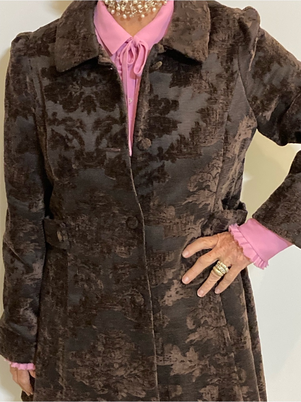 Vertigo Paris Dark Brown Velvet Damask Coat VINTAGE NWOT